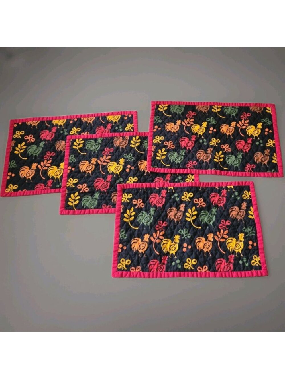 Handmade‎ 10.5in x16.5in Rustic Farmhouse Quilted Rooster Placemats Set 4 Fall